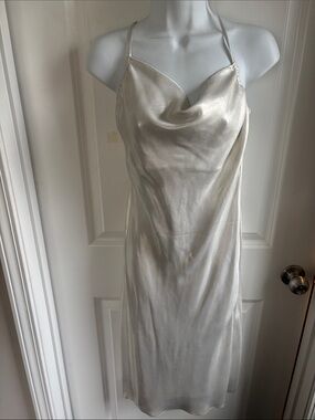 Elegant Satin Cowl Neck Slip Dress - Pearl White Sz Med